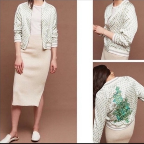 "Anthropologie Tiny Embroidered Bomber Jacket small - Picture 3 of 5